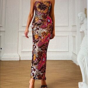 Floral Sequin Embellished Dress